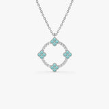 14k Turquoise and Diamond Clover Pendant Necklace 14K White Gold FERKOS FJ