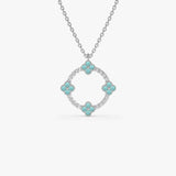 14k Turquoise and Diamond Clover Pendant Necklace 14K White Gold Ferkos Fine Jewelry