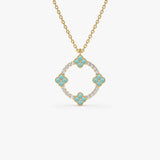 14k Turquoise and Diamond Clover Pendant Necklace 14K Gold FERKOS FJ
