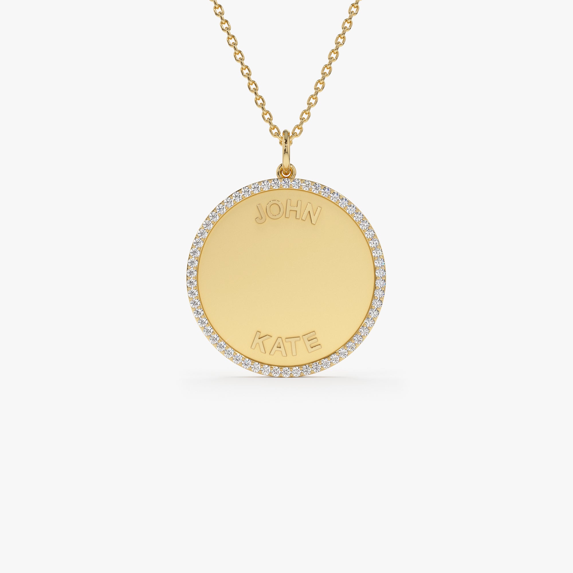 14k Personalized Diamond Medallion Necklace 14K Gold Ferkos Fine Jewelry