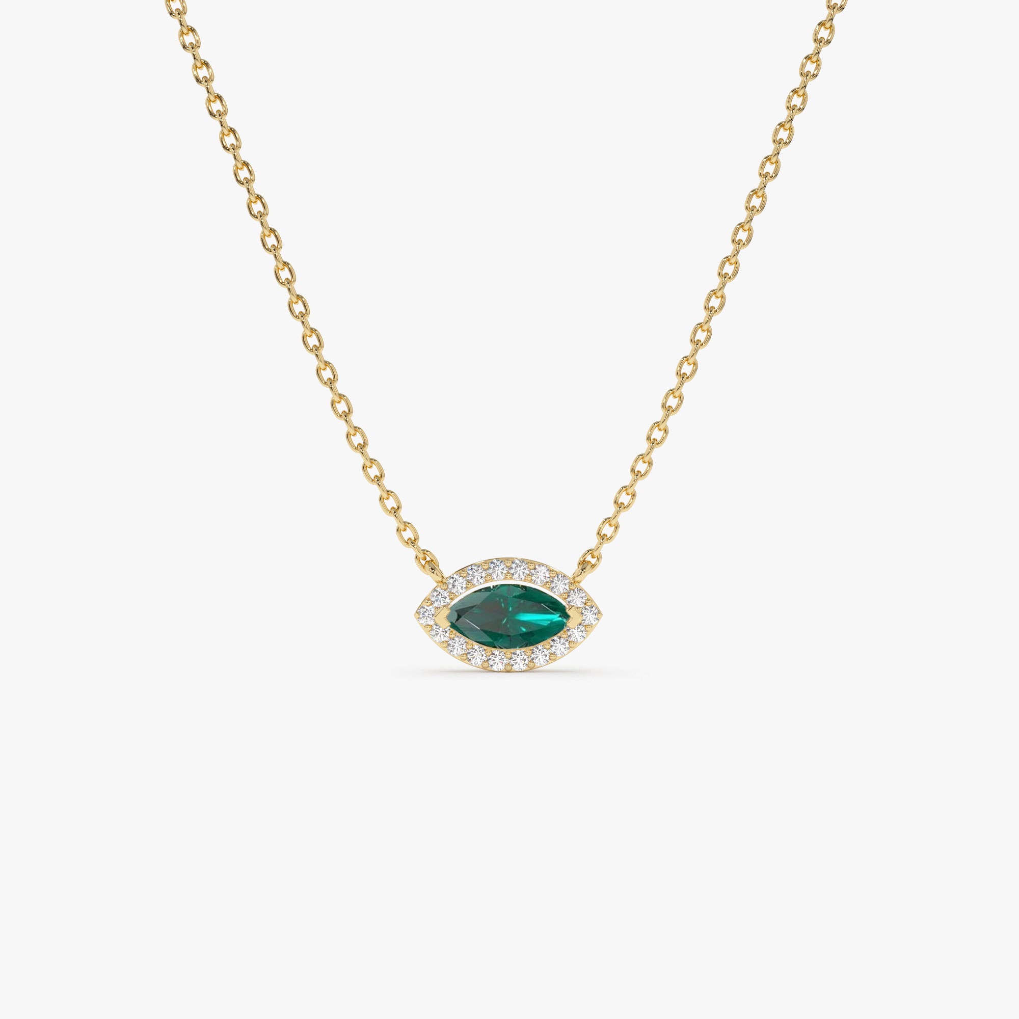 14k Marquise Emerald with Halo Diamond Setting 14K Gold Ferkos Fine Jewelry