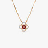 14k Ruby Clover Necklace in Halo Setting 14k Rose Gold Ferkos Fine Jewelry