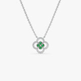 14k Emerald Clover Necklace in Halo Setting 14k White Gold Ferkos Fine Jewelry
