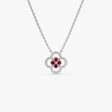 14k Ruby Clover Necklace in Halo Setting 14k White Gold Ferkos Fine Jewelry