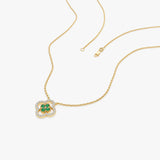 14k Emerald Clover Necklace in Halo Setting Ferkos Fine Jewelry
