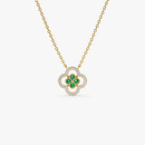 14k Emerald Clover Necklace in Halo Setting 14k Gold Ferkos Fine Jewelry