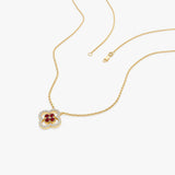14k Ruby Clover Necklace in Halo Setting Ferkos Fine Jewelry