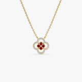 14k Ruby Clover Necklace in Halo Setting 14k Gold Ferkos Fine Jewelry