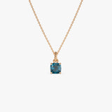 14K Cushion Cut London Blue Topaz Solitaire Necklace Ferkos Fine Jewelry