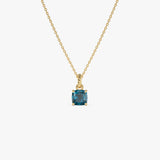 14K Cushion Cut London Blue Topaz Solitaire Necklace 14K Gold Ferkos Fine Jewelry