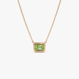 14K Gold 1.15 ctw Emerald Cut Bezel Setting Peridot Ferkos Fine Jewelry