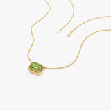 14K Gold 1.15 ctw Emerald Cut Bezel Setting Peridot Ferkos Fine Jewelry