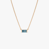14Kt Gold Baguette London Blue Topaz Dainty Birthstone Necklace Ferkos Fine Jewelry
