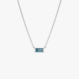 14Kt Gold Baguette London Blue Topaz Dainty Birthstone Necklace Ferkos Fine Jewelry