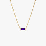 14Kt Gold Baguette Amethyst Dainty Birthstone Necklace 14K Gold Ferkos Fine Jewelry
