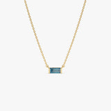 14Kt Gold Baguette London Blue Topaz Dainty Birthstone Necklace 14K Gold Ferkos Fine Jewelry