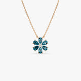 14K Gold London Blue Topaz Flower Necklace Ferkos Fine Jewelry