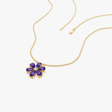 14K Gold Amethyst Flower Necklace Ferkos Fine Jewelry