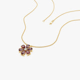 14K Gold Garnet Flower Necklace Ferkos Fine Jewelry