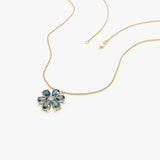 14K Gold London Blue Topaz Flower Necklace Ferkos Fine Jewelry