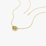 14K Gold Oval Shape Bezel Set Peridot Necklace Ferkos Fine Jewelry
