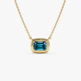14K Prong Setting Emerald Cut London Blue Topaz Necklace 14k Gold Ferkos Fine Jewelry