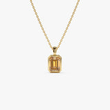 14K Emerald Cut Citrine Vertical Bezel Setting Pendant 14k Gold Ferkos Fine Jewelry