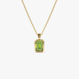 14K Emerald Cut Peridot Vertical Bezel Setting Pendant 14k Gold Ferkos Fine Jewelry