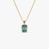 14K Emerald Cut London Blue Topaz Vertical Bezel Setting Pendant 14k Gold Ferkos Fine Jewelry