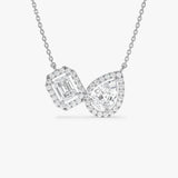 1.55 ctw Lab Grown Pear & Emerald Cut Toi et Moir Halo Setting Necklace - Sanaa 14k White Gold Ferkos Fine Jewelry