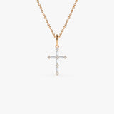 14K Gold Baguette and Round Diamond Cross Pendant Necklace 14K Rose Gold Ferkos Fine Jewelry