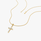 14K Gold Baguette and Round Diamond Cross Pendant Necklace Ferkos Fine Jewelry
