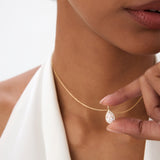1.25ctw 14k Pear Shaped Halo Setting Lab Grown Diamond Necklace - Liana Ferkos Fine Jewelry