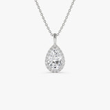 1.25ctw 14k Pear Shaped Halo Setting Lab Grown Diamond Necklace - Liana 14k White Gold Ferkos Fine Jewelry