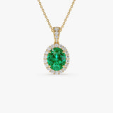 3.60 Ctw 14k Lab Grown Colombian Emerald and Diamond Halo Pendant Necklace - Aura 14k Gold Ferkos Fine Jewelry