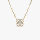 14k Baguette and Round Diamond Clover Pendant Necklace 14K Gold Ferkos Fine Jewelry