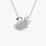 14k Diamond Swan Necklace with Ruby Accent 14K White Gold Ferkos Fine Jewelry