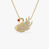 14k Diamond Swan Necklace with Ruby Accent 14K Gold Ferkos Fine Jewelry