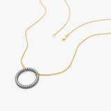 14K Gold & Silver Modern Diamond Circle Pendant Necklace Ferkos Fine Jewelry