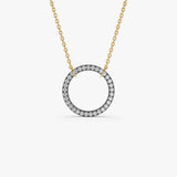 14K Gold & Silver Modern Diamond Circle Pendant Necklace 14k Gold Ferkos Fine Jewelry