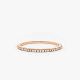 14K Rose Ultra Thin 1MM Micro Pave Diamond Eternity Wedding Band
