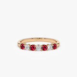 14k 7 Stone Basket Setting Diamond and Ruby Wedding Ring 14K Rose Gold Ferkos Fine Jewelry