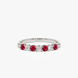14k 7 Stone Basket Setting Diamond and Ruby Wedding Ring Ferkos Fine Jewelry