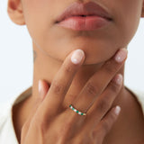 14k 7 Stone Basket Setting Diamond and Emerlad Wedding Ring Ferkos Fine Jewelry