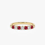 14k 7 Stone Basket Setting Diamond and Ruby Wedding Ring 14K Gold Ferkos Fine Jewelry