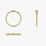 14k Bead Band Ring with Three Bezel Setting Diamonds Ferkos Fine Jewelry