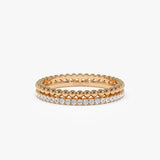 14K Stacked Beaded Ring with Diamond Ring 14K Rose Gold Ferkos Fine Jewelry