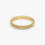 14K Stacked Beaded Ring with Diamond Ring Ferkos Fine Jewelry