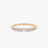 14k Baguette and Round Diamond Dainty Stackable Ring 14K Rose Gold Ferkos Fine Jewelry