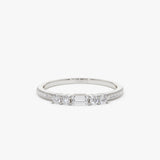 14k Baguette and Round Diamond Dainty Stackable Ring Ferkos Fine Jewelry